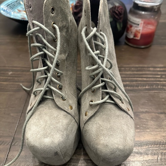 Jeffrey Campbell 'LITA' Leather Wood Block Heel Platform Lace Up Boots size 10 - Picture 5 of 5